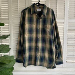 Old Navy Men's Blue/Green Classic Plaid Cotton Flannel Shirt Size Large Tall
